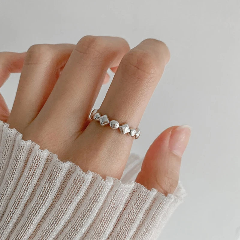 Sterling Silver Geometric Open Ring for Women Girls - Trendy Unique Jewelry