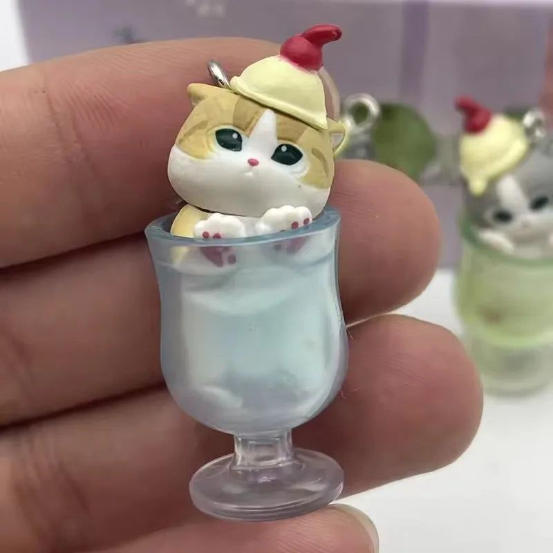Mini Cat Pudding Cold Drink Pendant Figures Blind Box Anime Toy Ornaments