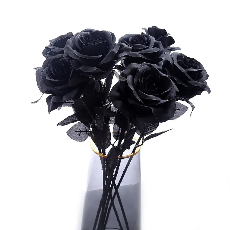 Black Silk Artificial Rose Flowers 5/10/20pcs Halloween Wedding Home Decor