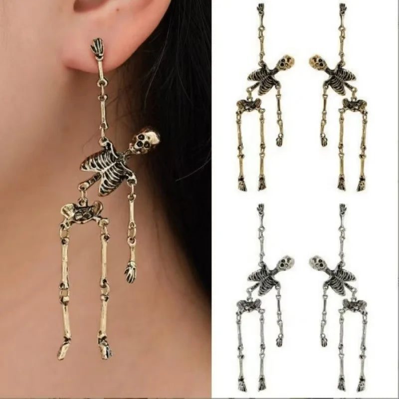 Halloween Skull Earrings Unisex Skeleton Jewelry Party Gift Silver or Gold Color