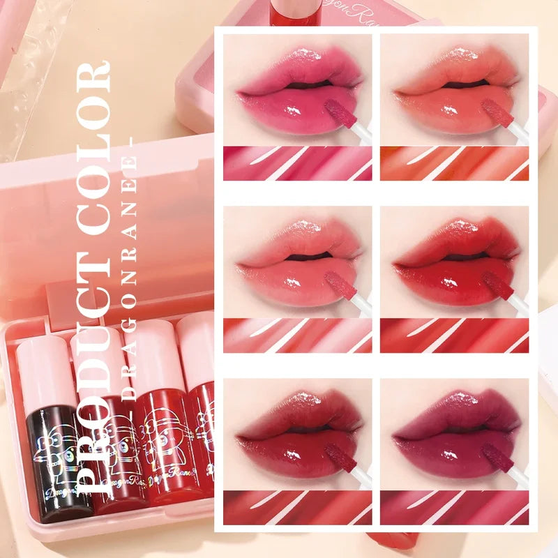 Mini Water-Based Lip Stain Set - Moisturizing Long-Lasting Glossy Lip Makeup Kit