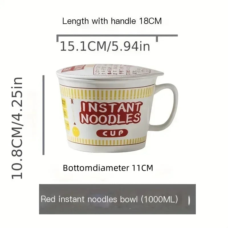 Large Capacity Ceramic Instant Noodle Bowl with Cover for Hot Meals - Multiple Colors