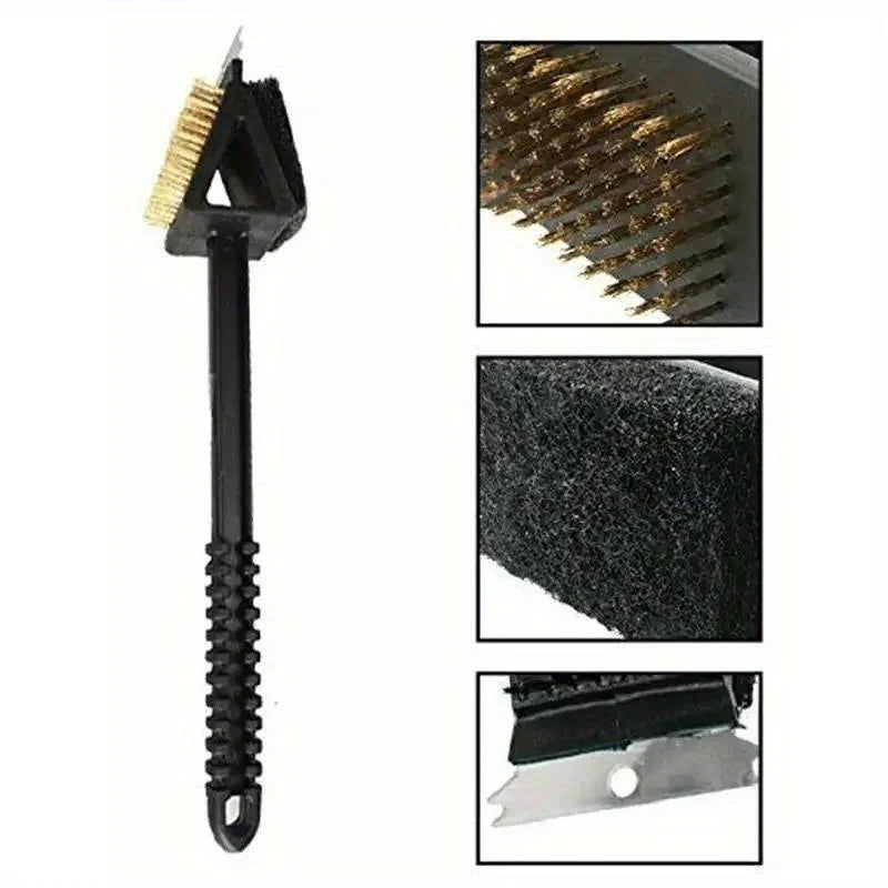 3-in-1 Copper Wire Grill Brush with Sponge and Shovel Long Handle