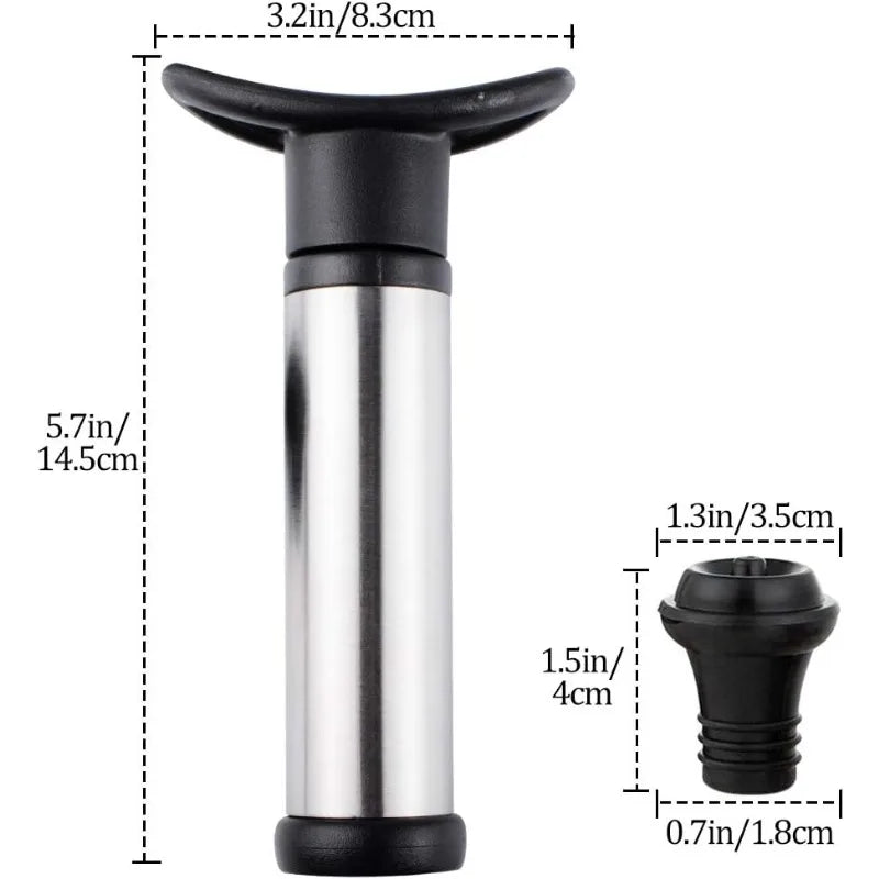 Vacuum Wine Saver Set with Pump and Reusable Stoppers - Stainless Steel Preservation Kit