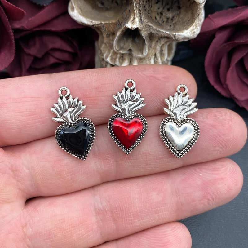 8pcs Sacred Heart Charm Set Enamel Pendant Jewelry Making Fit DIY Crafts