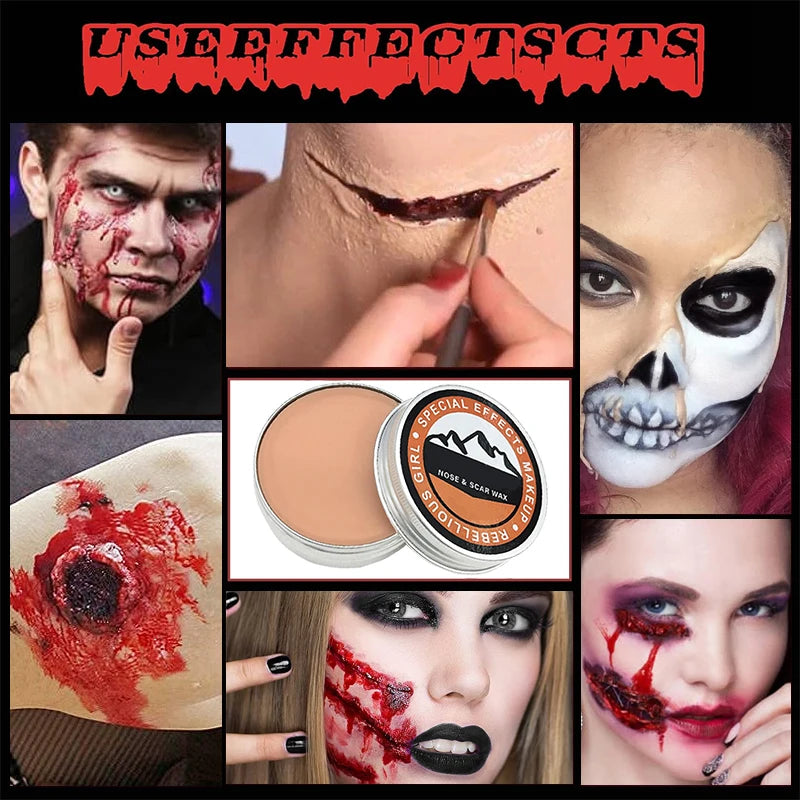 Halloween Special Effects Makeup Kit with Wax Scars & Wounds - Multiple Colors