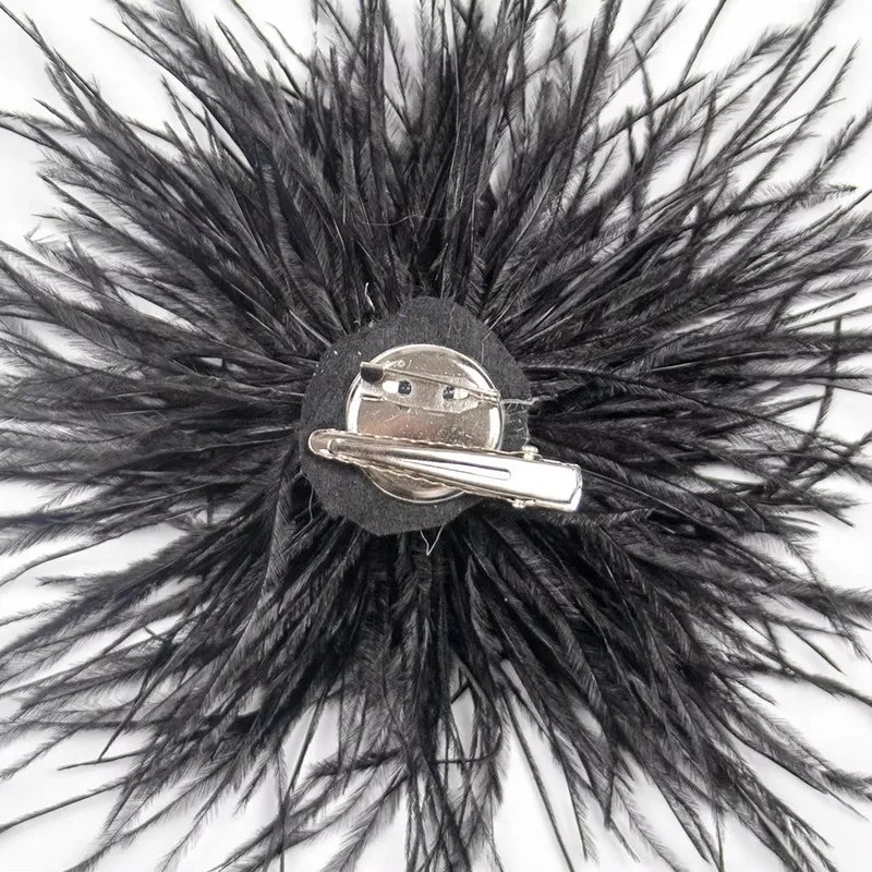 Large Ostrich Feather Brooch 8-10cm Handmade Artificial Feather Jewelry