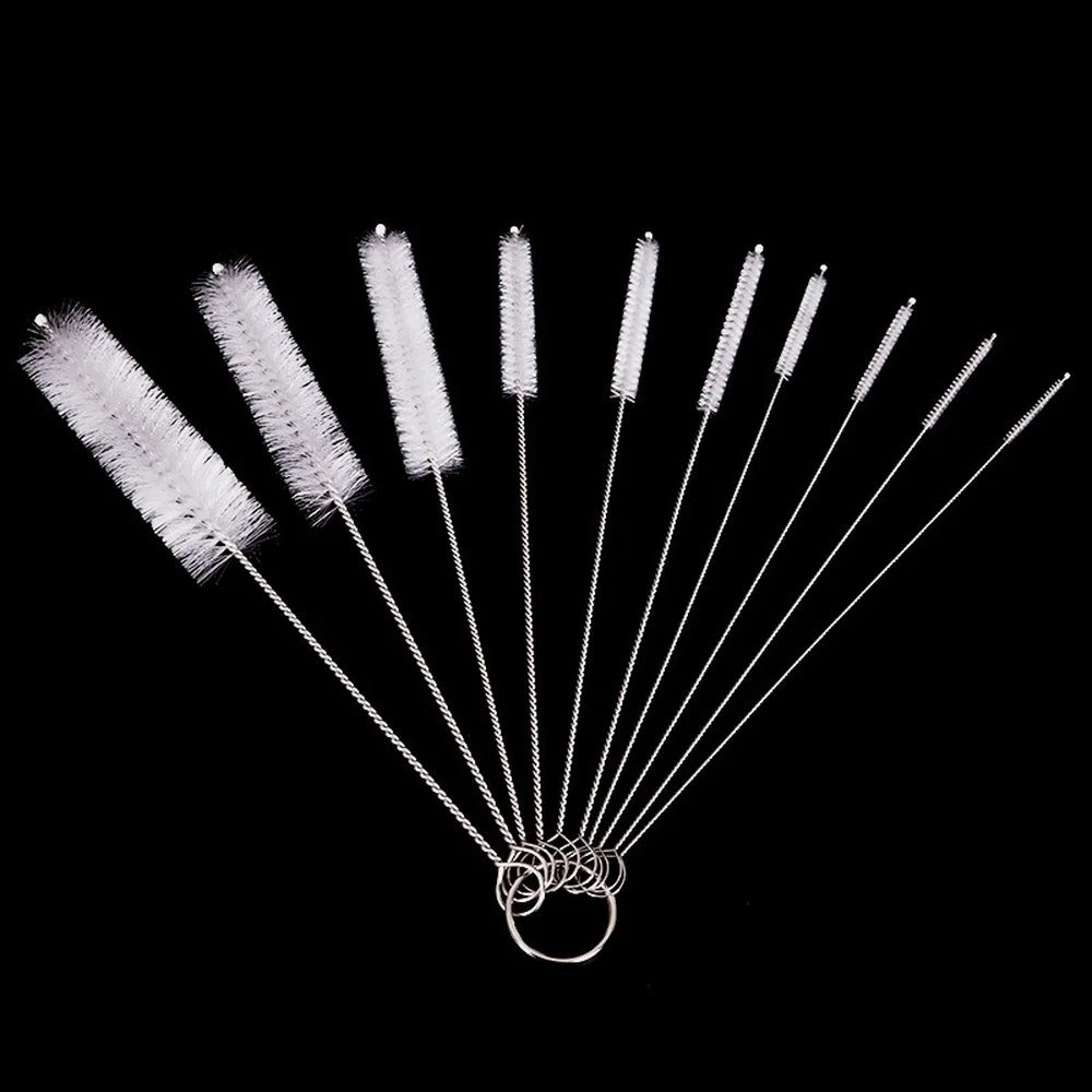 10pcs Nylon Bottle Straw Cleaning Brush Set - Household Kitchen Brushes with Bristle Kit for Glasses & Drinkware