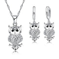 African Crystal Owl Pendant Necklace Earrings Set in Sterling Silver for Women