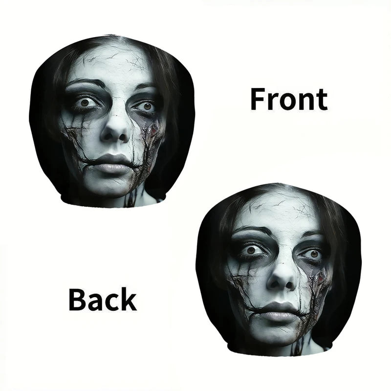 Halloween Ghost Face Car Headrest Covers Set of 2 - Washable Elastic Fabric, Universal Fit
