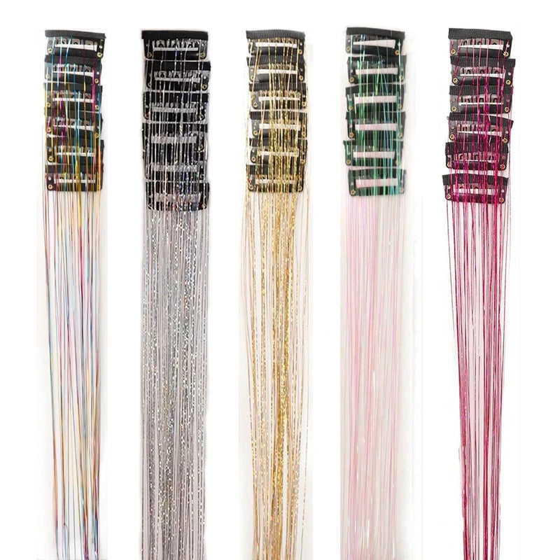 12Pcs Glitter Tinsel Hair Clips Kit - Synthetic Fairy Hair Accessories for Styling