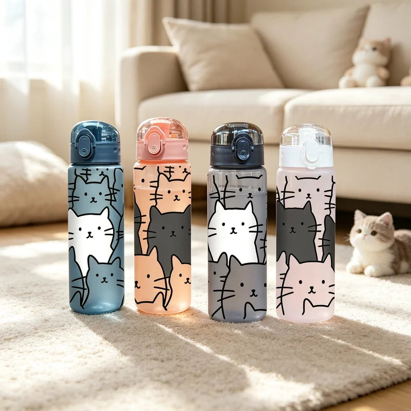 780ml Cartoon Kids Water Bottle with Leakproof Straw & Carry Strap - Large Capacity Portable Hydration