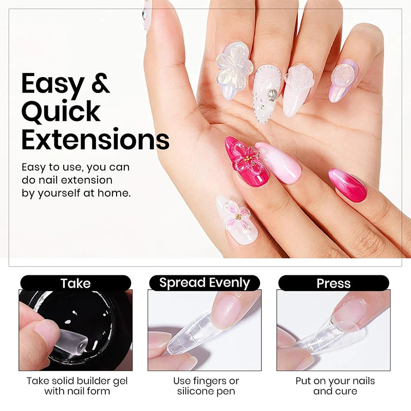 Clear Non-Stick Nail Extension Gel Kit with Sculpture Pen - 100g UV/LED Nail Art
