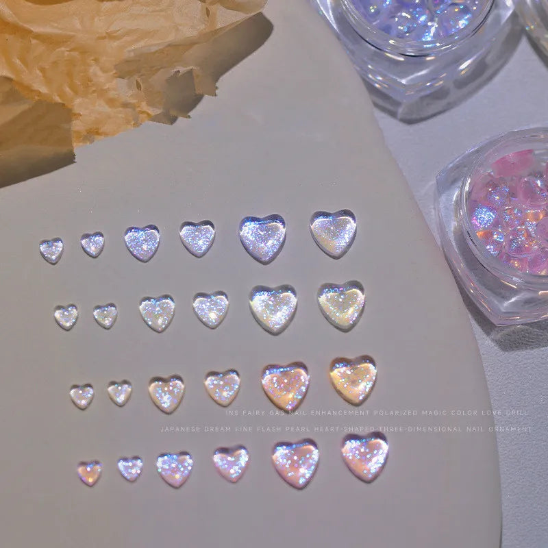 30pcs Heart Nail Art Decorations Glitter Powder Resin Rhinestones for Manicure & DIY