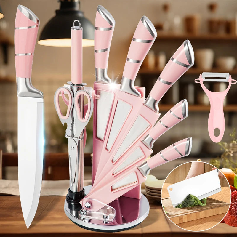9-Piece Kitchen Knife Set with Stainless Steel Blades & Sharp Meat, Bread, Fruit Knives