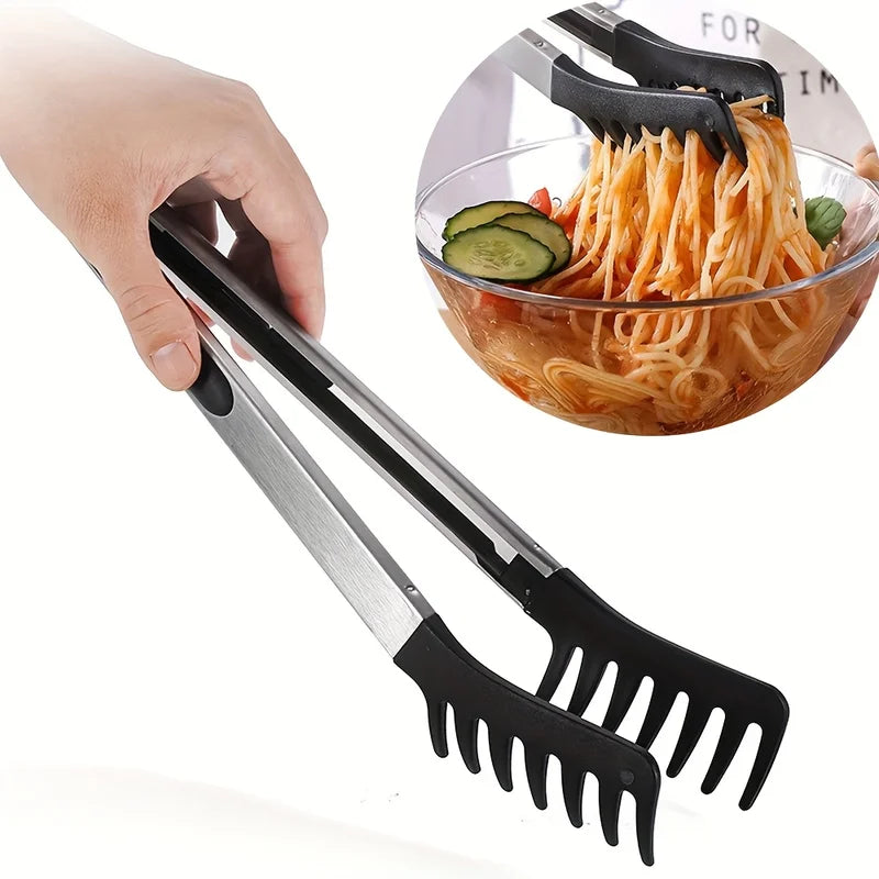 10-Inch Stainless Steel Long-Handled Food Tongs for Pasta Salad Grilling