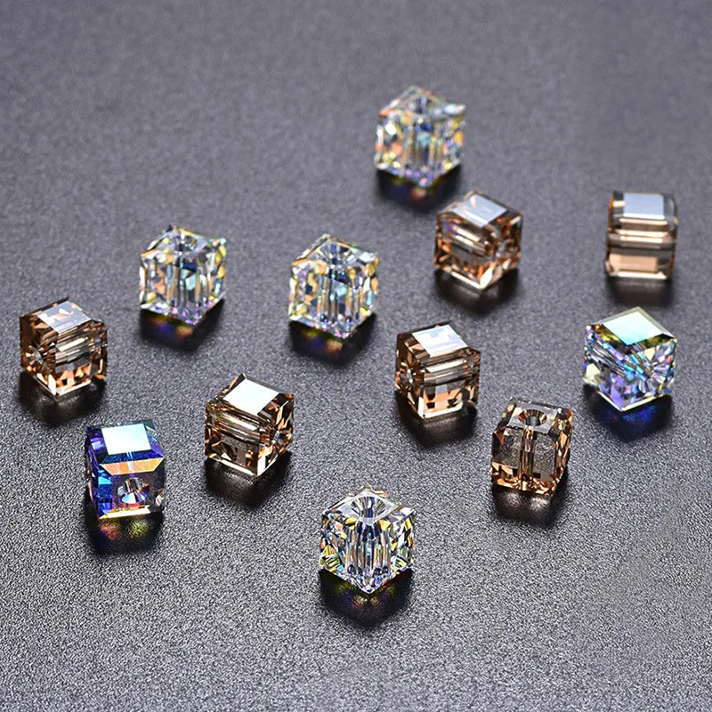 Crystal Cube Beads for Jewelry Making - Shiny AB Glass Spacer Beads