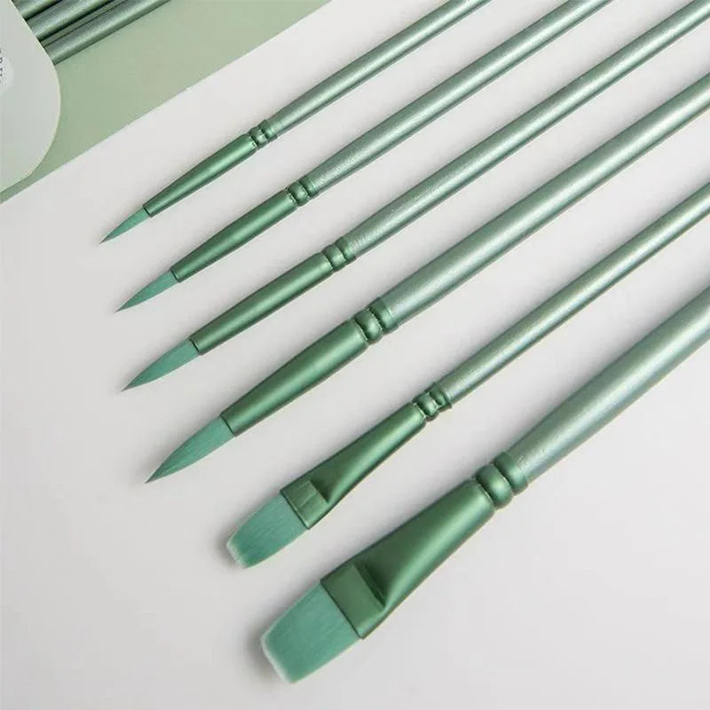 Watercolor Brush Set with Soft Nylon Bristles - Round, Flat, Pointed for Beginners