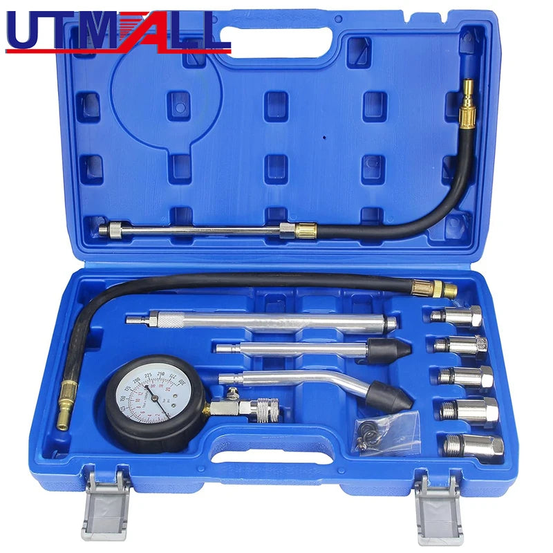Engine Cylinder Pressure Tester Kit with Adapters - Gas Compression Gauge for Petrol Engines