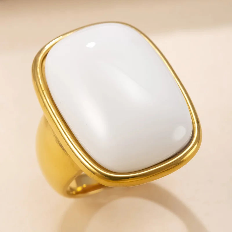 Vintage Natural Stone Ring for Women Gold Plated Jewelry - No Fading