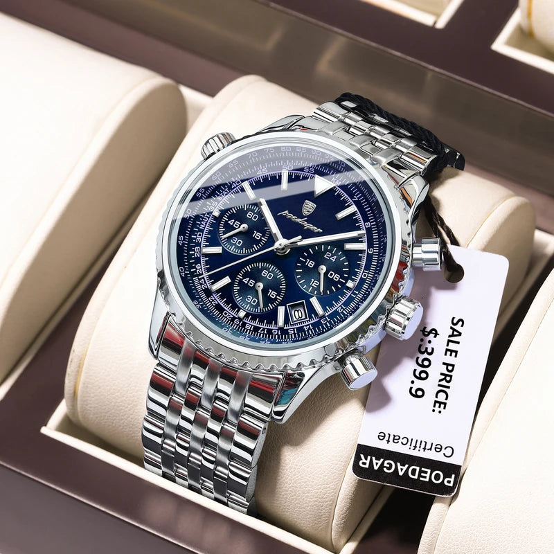 Men's Waterproof Luminous Chronograph Military Watch Stainless Steel Quartz