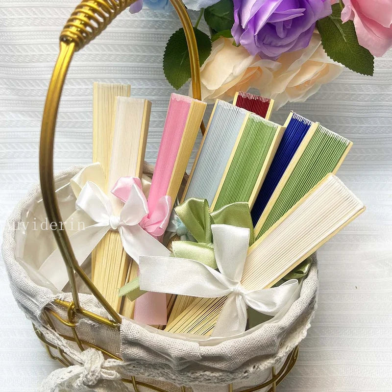 Personalized Foldable Hand Fan with Bamboo Frame - Custom Engraving for Weddings & Events