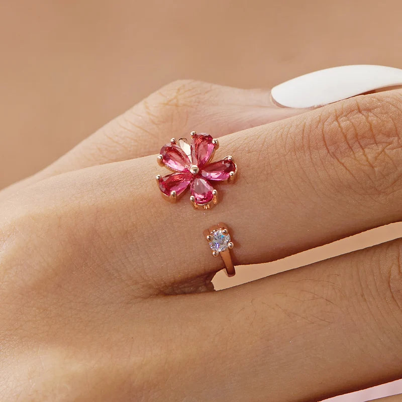 Korean Delicate Flowers Rings for Women Girls Micro-Inlaid Crystal Jewelry