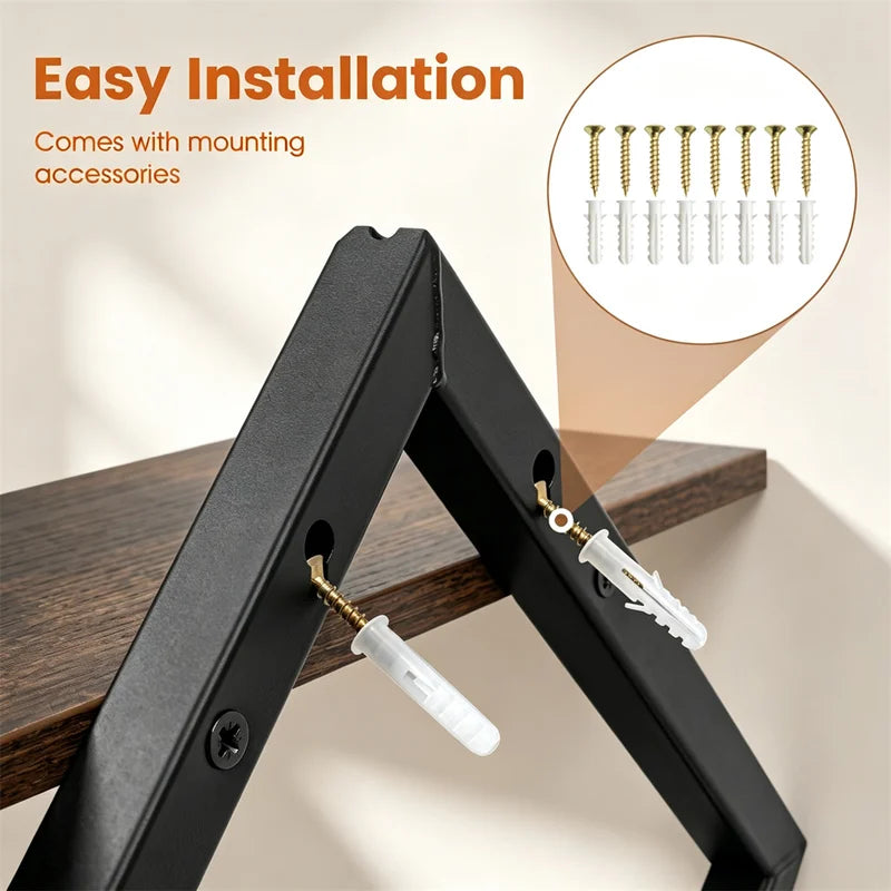 2-Tier Wall Mounted Storage Shelves - Rustic Wood & Metal Design for Living Room & Kitchen