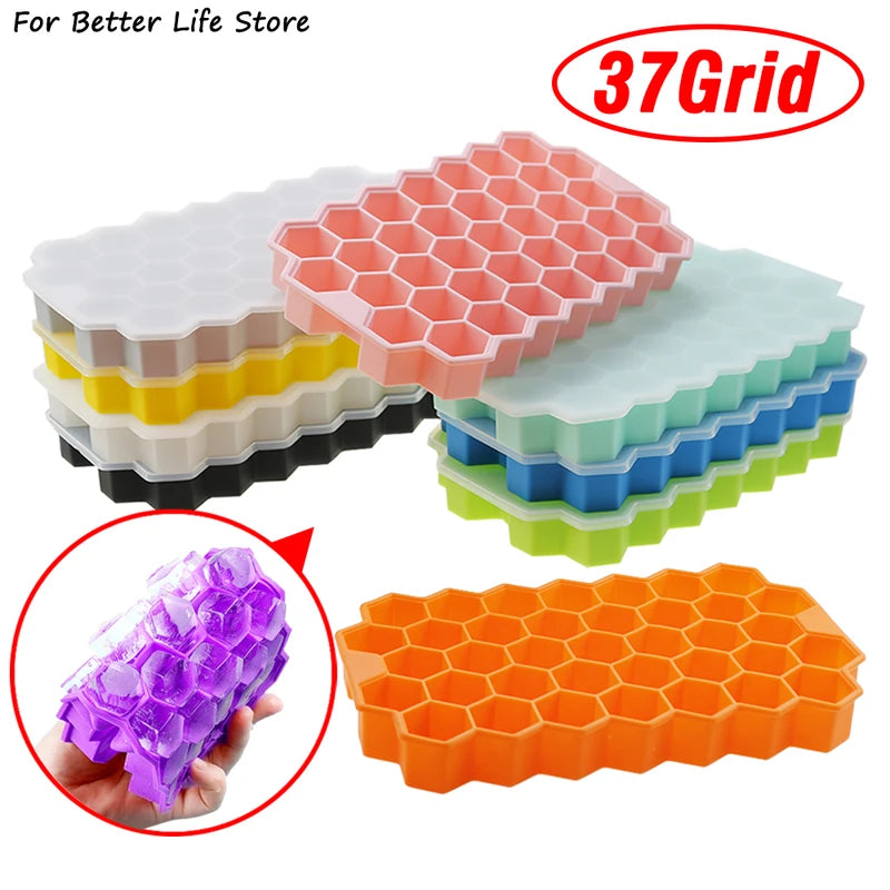 Food Grade Silicone Honeycomb Ice Cube Mold with Cover - Reusable & Easy Removable