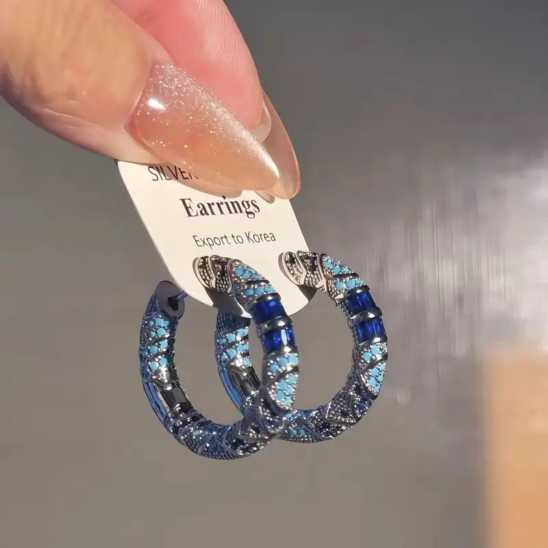 Vintage Enamel Ethnic Style Patterned Hoop Earrings for Women Light Luxury Party Jewelry