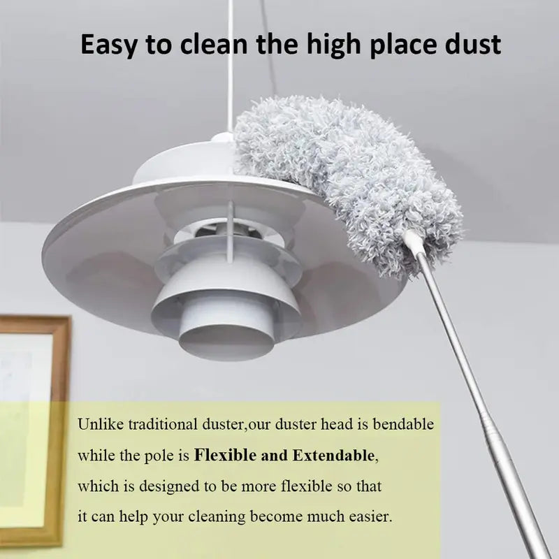 Extendable Microfiber Feather Duster with Bendable Head & Long Handle for Ceiling and Car Cleaning