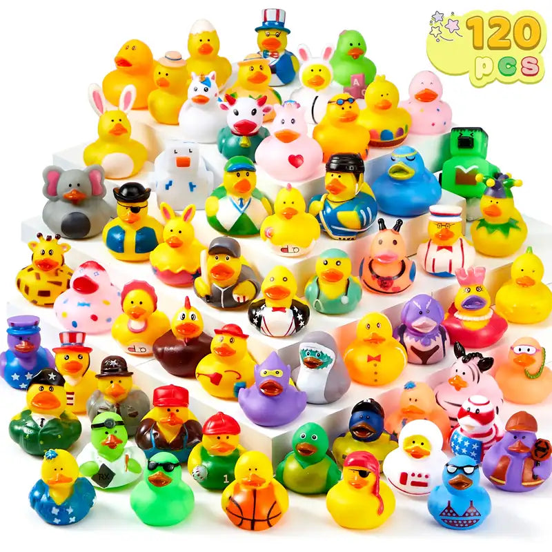 Mini Rubber Ducks Assortment Set - 120 Pack Bath & Pool Toys for Kids