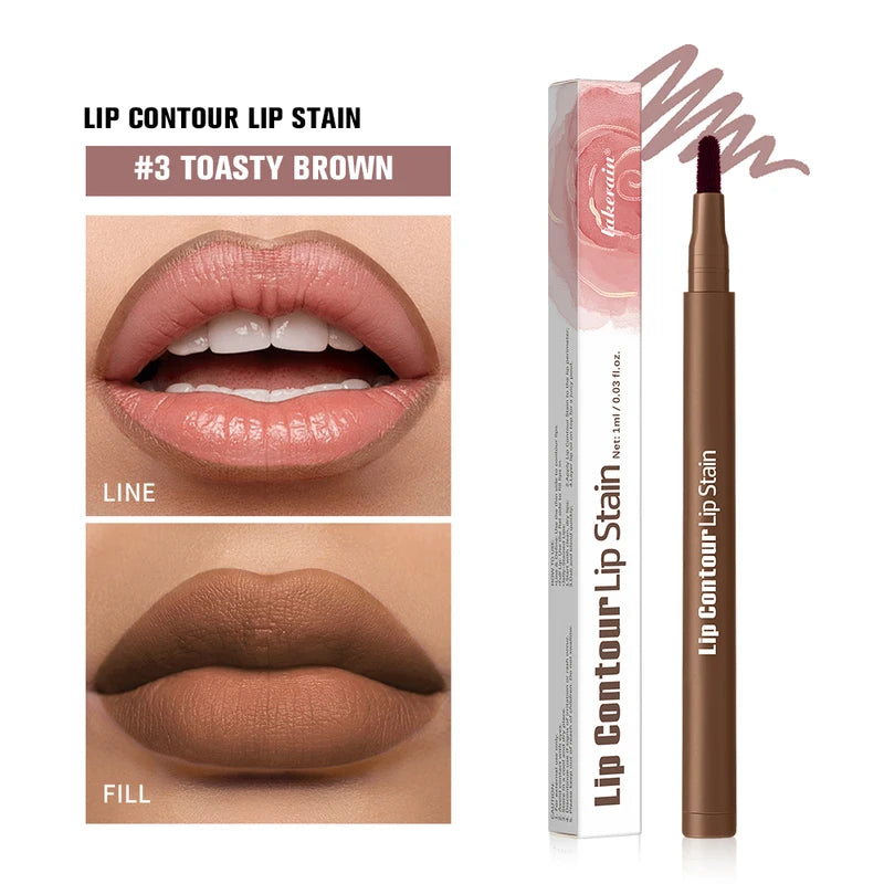 Waterproof Lip Stain & Lip Liner Duo - Smudge-Proof, Ultra Pigmented, Double-Sided Design