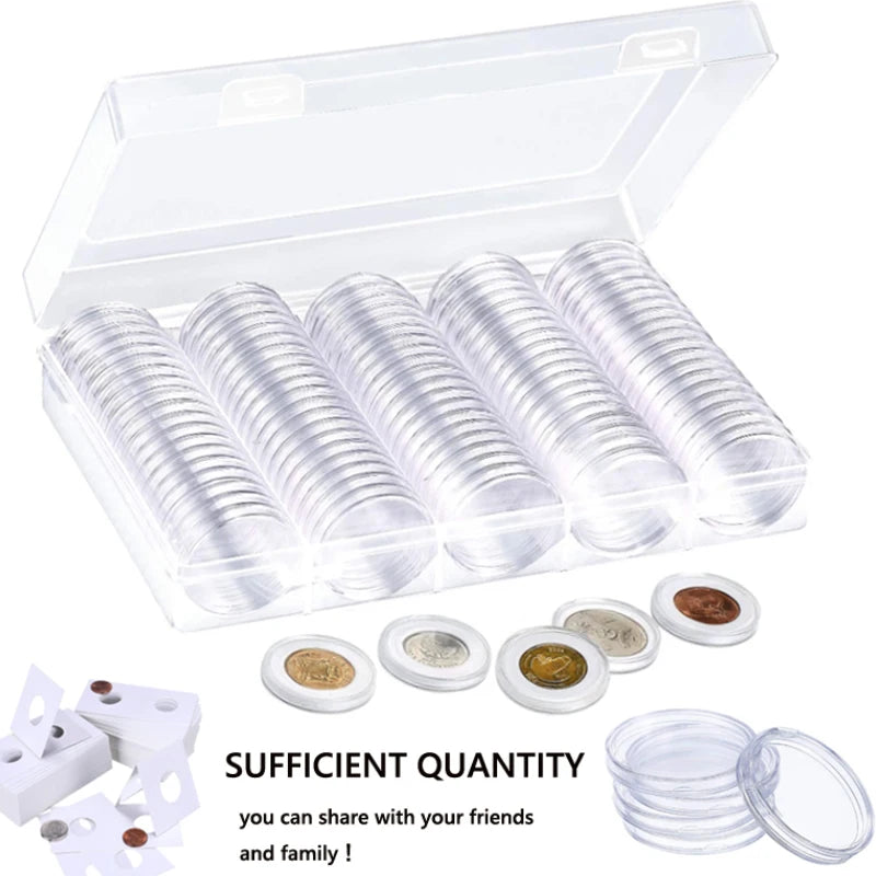 Clear Plastic Coinning Capsule Storage Box - Coin Holder & Protector 10-100pcs