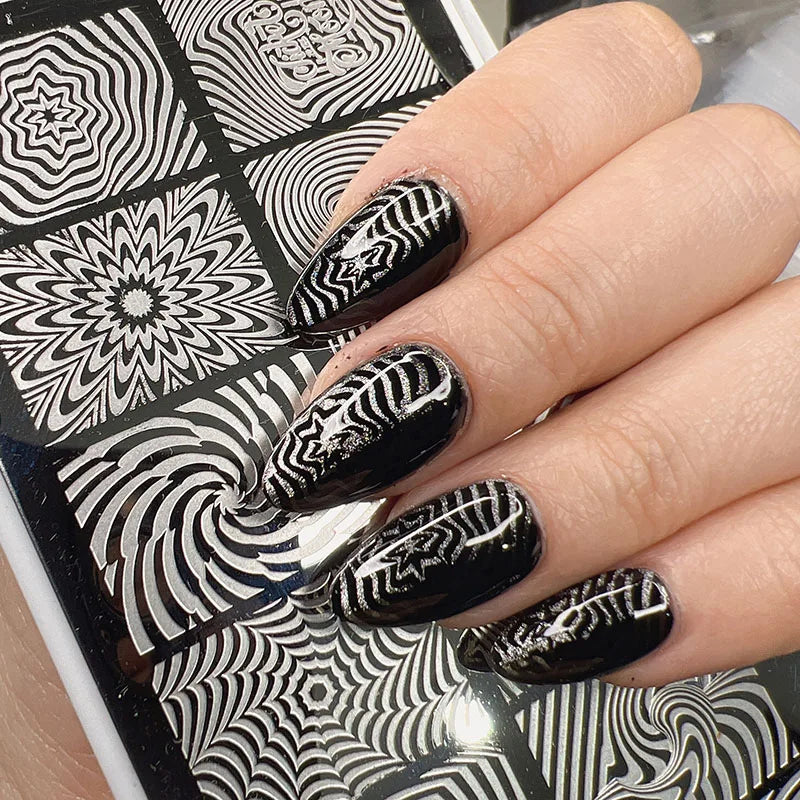 Nail Art Stamping Plates with Floral Carton Designs for Creative Manicures