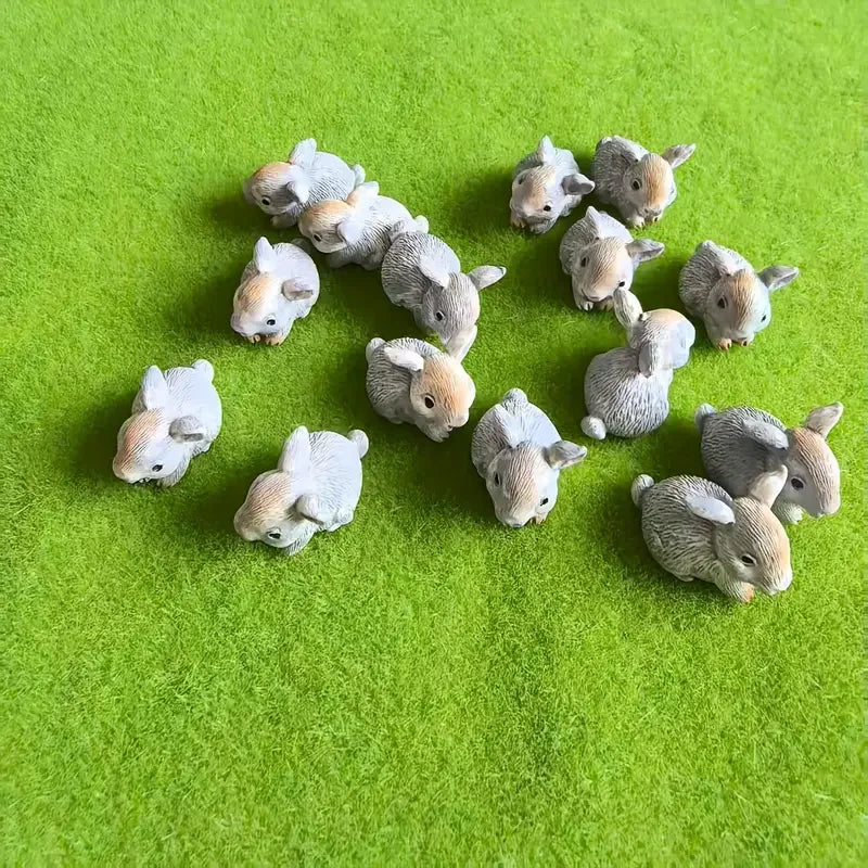 Mini Resin Rabbit Figurines Set - Cute Tiny Animal Garden Decorations, 10 Pack