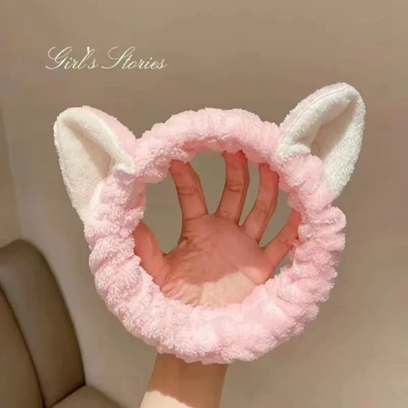 Cute Cat Ear Headband for Women - Soft Fleece Face Mask & Makeup Accessory