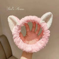 Cute Cat Ear Headband for Women - Soft Fleece Face Mask & Makeup Accessory