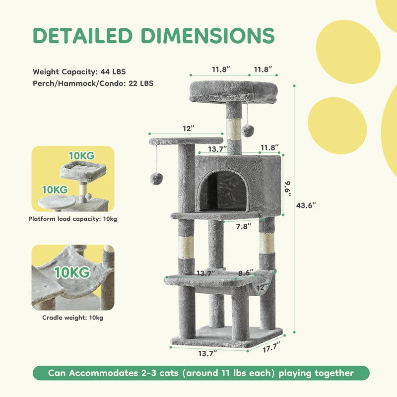 Tall Multi-Level Cat Tree Tower with Scratching Posts and Cozy Condo for Indoor Cats