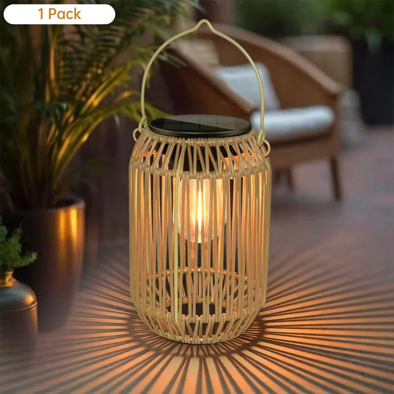 Outdoor Solar Lanterns Boho Rattan Hanging Lights for Garden Patio Yard