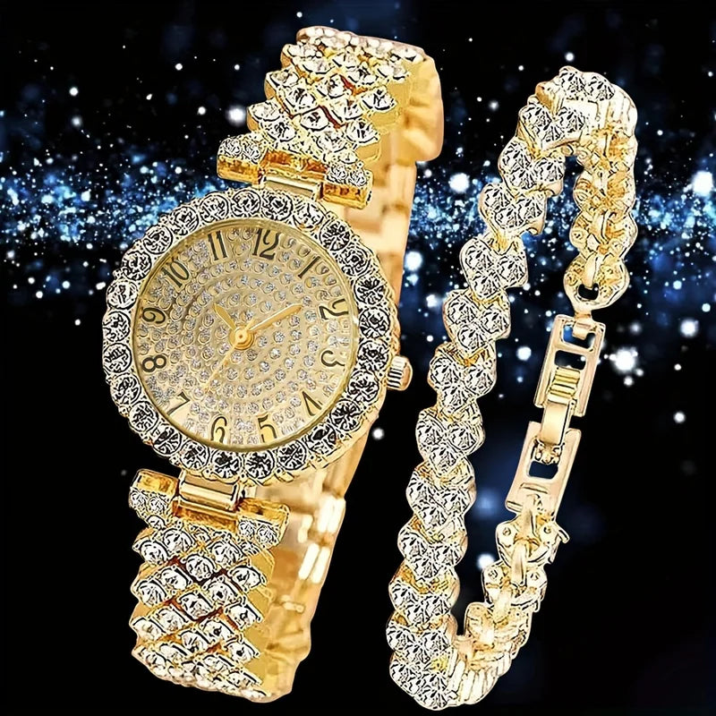 Elegant Crystal Watch with Stainless Steel Bracelet - Luxury Quartz Timepiece