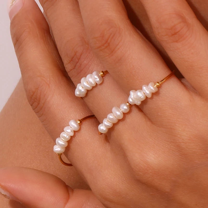 Elegant Freshwater Pearl Stainless Steel Ring for Women - Waterproof Daily Jewelry