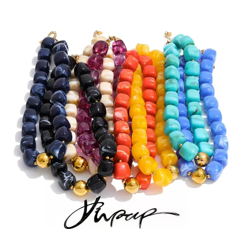 Summer Handmade Jewelry Chain Necklace & Bracelet Set with Acrylic Resin Beads
