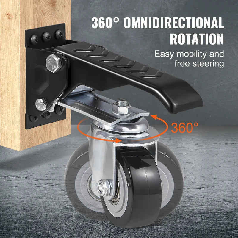 Heavy Duty Workbench Caster Wheels Set - 165 lbs, 2.5-inch Swivel, Side Mounted, Retractable, 360° Rotation