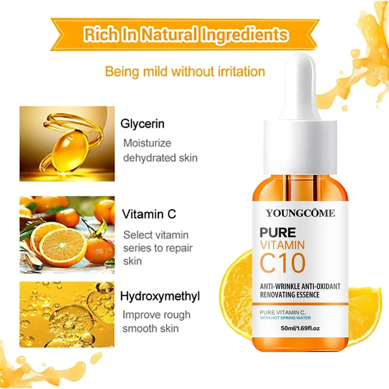 Vitamin C Facial Serum with Hyaluronic Acid for Brightening and Anti-Aging - 50ml & 30ml Options