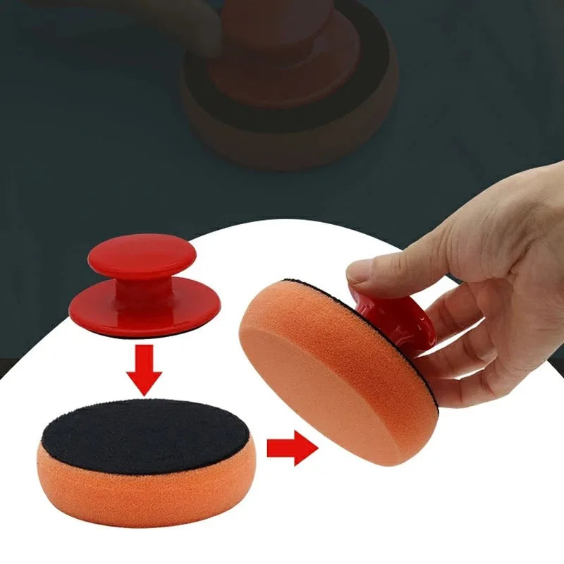 4 Inch Car Wax Applicator Pads Set with Red Handle - Soft Foam Polishing & Cleaning Sponges