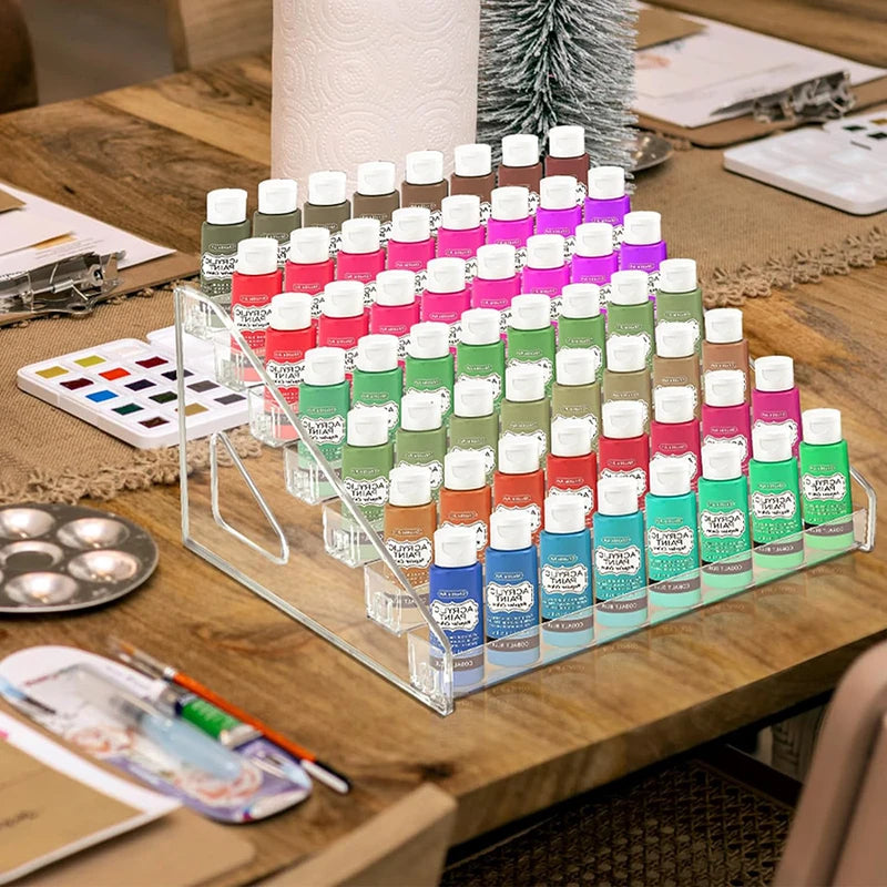 Mini Paint Storage Box with 7 Layers - Transparent Craft Organizer