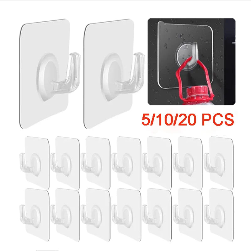 Self-Adhesive Transparent Wall Hooks Heavy Load Mounts for Kitchen Bathroom