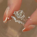2PCS Adjustable Crystal Crown Rings Set for Women Girls - Vintage Jewelry