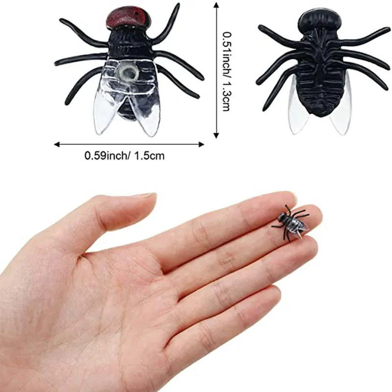 Fake Plastic Flies Insect Prank Toys Set - Halloween Joke Trick Props